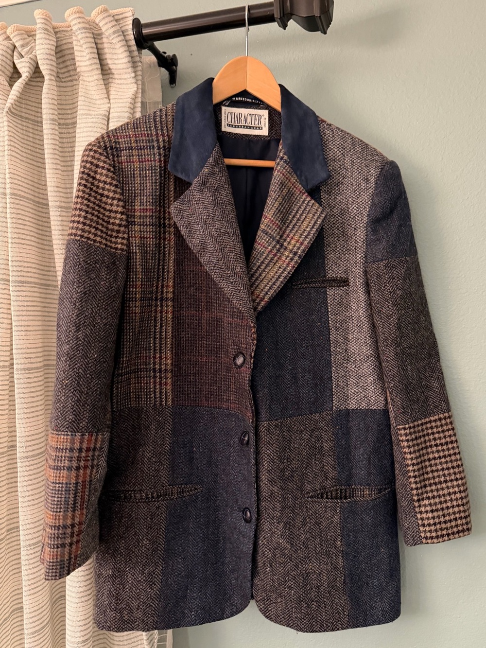 Vintage Character suburban wear international Patchwork Wool Blend Blazer Jacket
